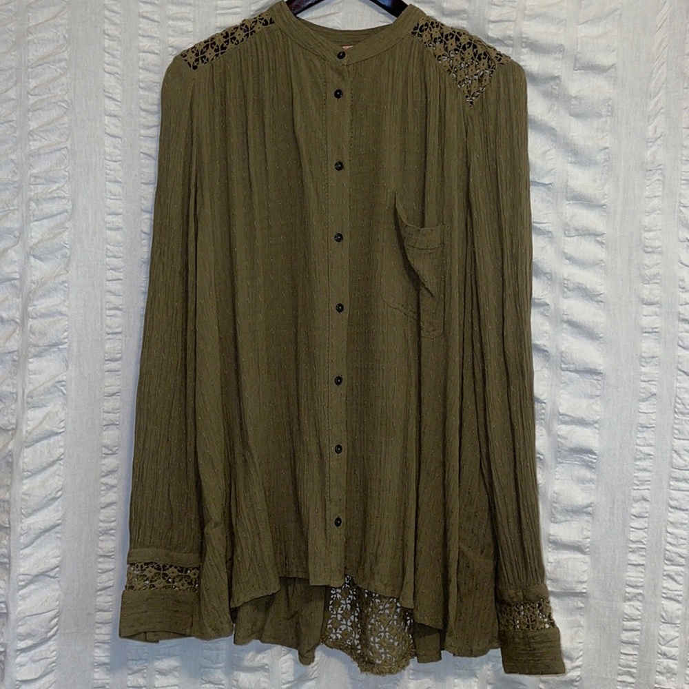 Free People Blouse with Crochet Panels